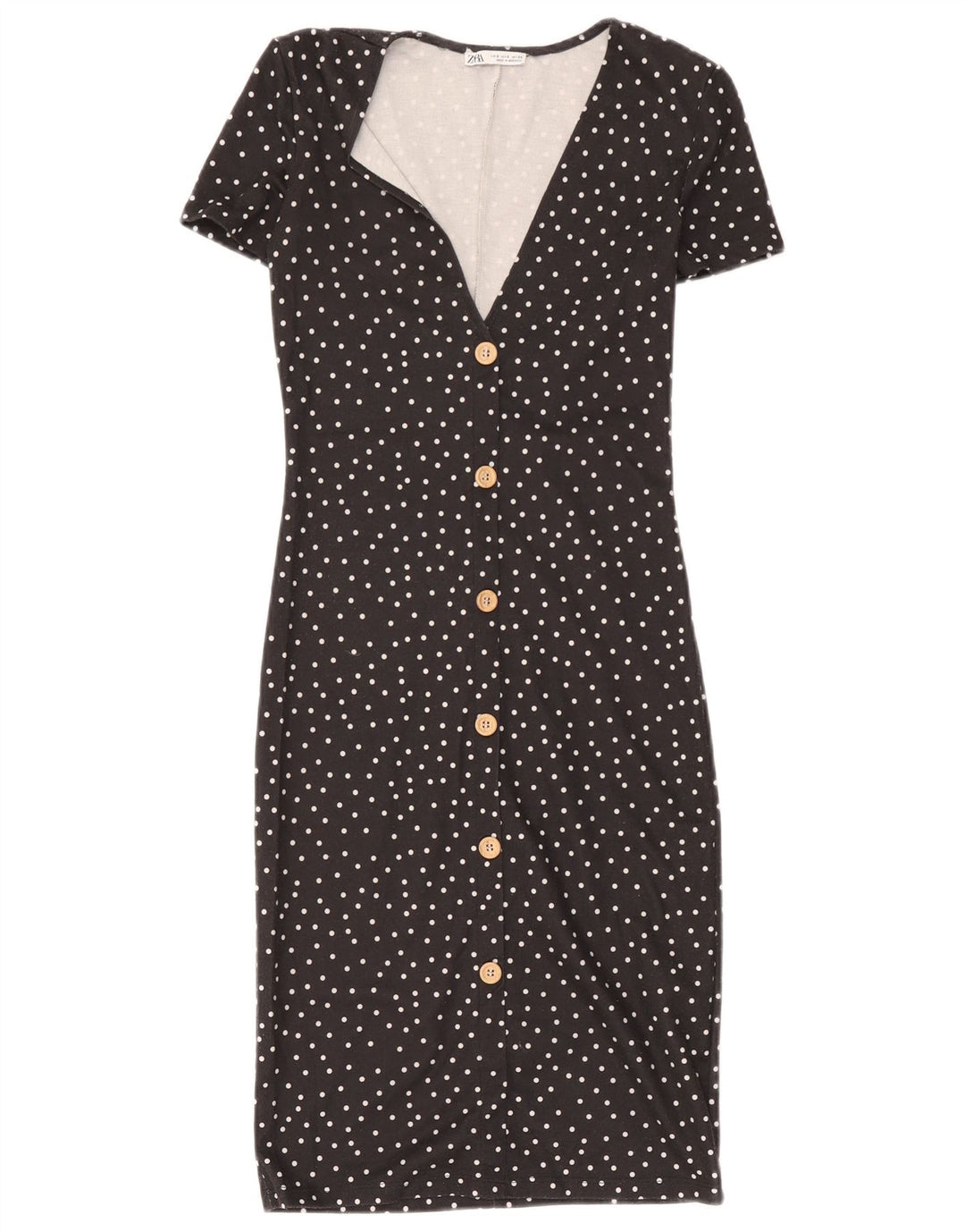 Zara Damen Etuikleid UK 8 Small Schwarz gepunktetes Polyester