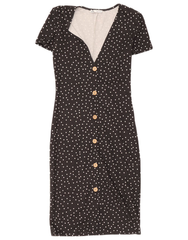 Zara Damen Etuikleid UK 8 Small Schwarz gepunktetes Polyester