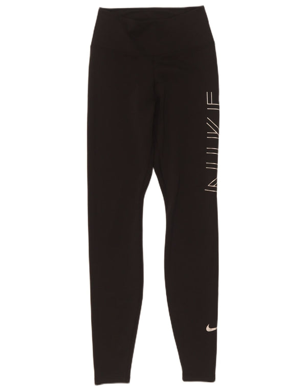 Nike Damen Dri Fit Graphic Leggings UK 4 XS Schwarz Polyester