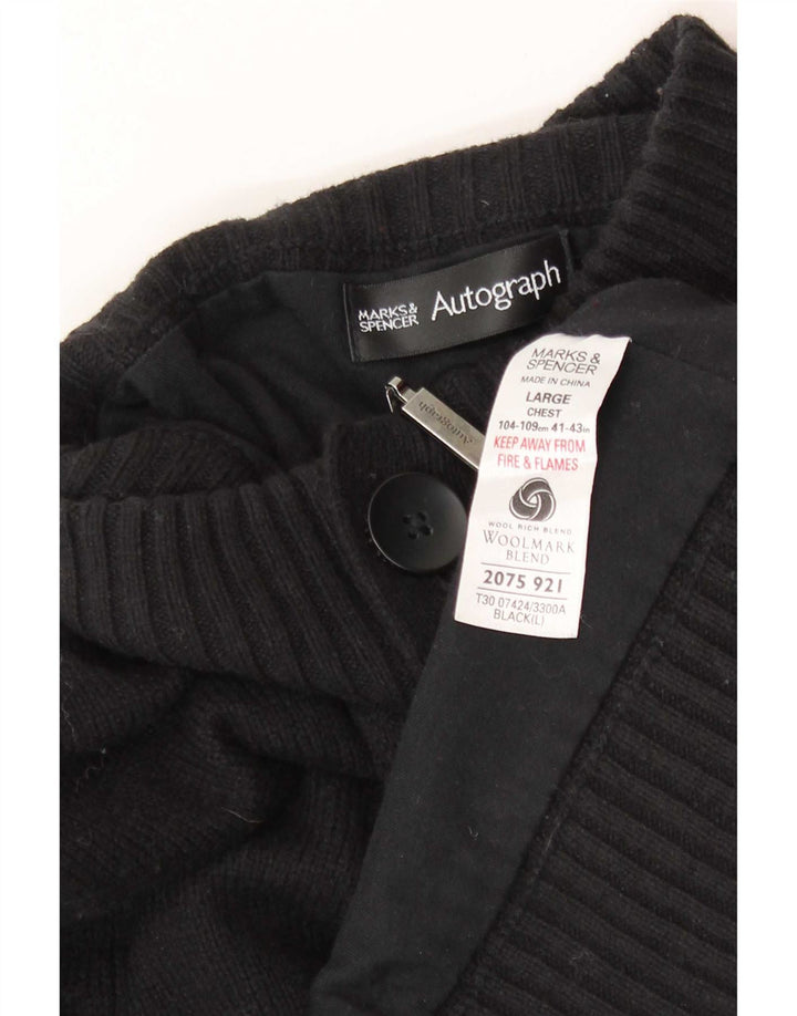 Marks & Spencer Herren-Strickjacke, groß, schwarze Lammwolle
