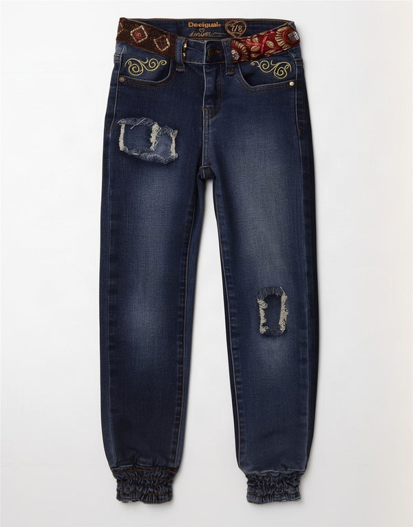 Desigual Distressed Slim Jeans für Mädchen, 7–8 Jahre, W20 L19, Marineblau mit Blumenmuster