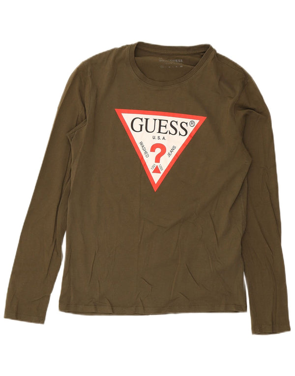 Guess Herren Slim Fit Graphic Top Langarm XS Khaki Baumwolle