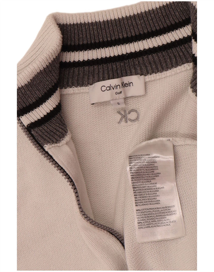 Calvin Klein Herren-Pullover mit Reißverschluss, Größe S, weiße Baumwolle