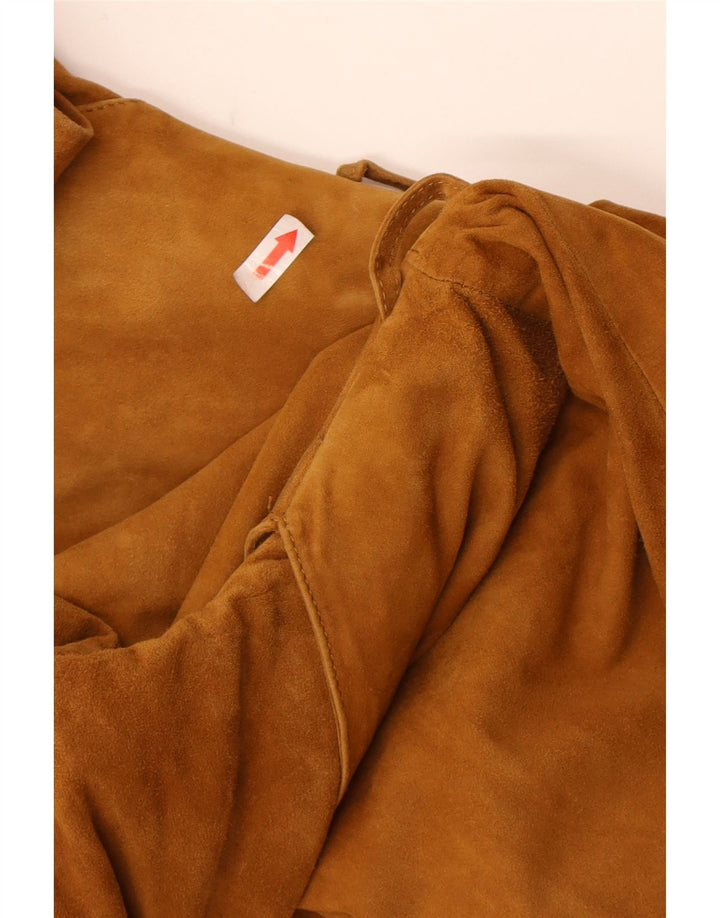 Vintage Damen 3-Knopf-Wildleder-Blazerjacke IT 48 XL Braunes Leder