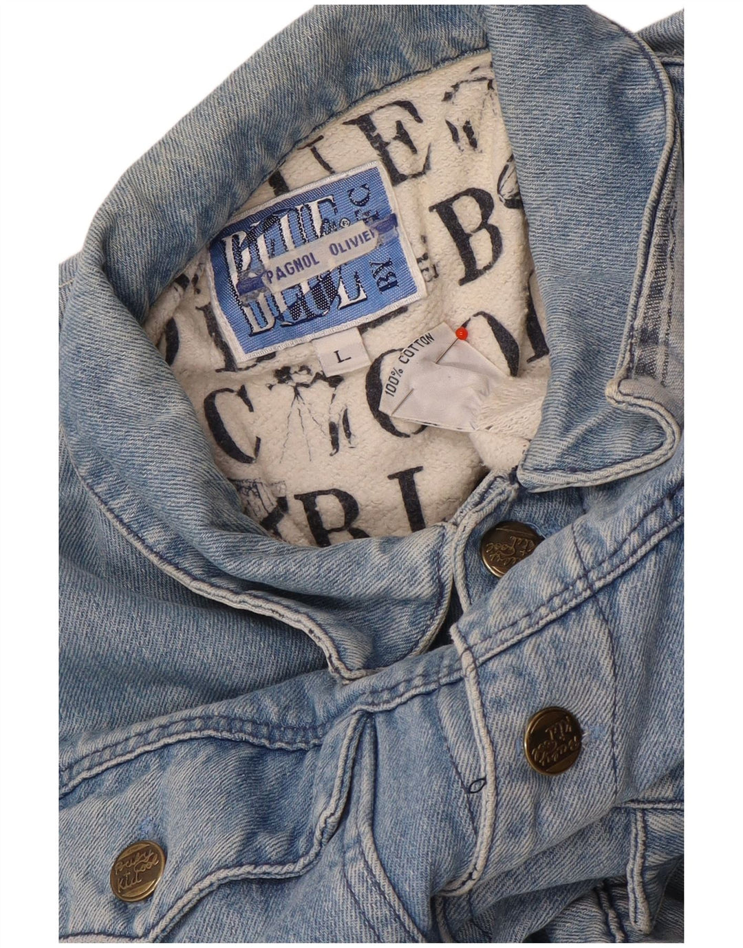 Vintage Jungen-Jeansjacke mit Grafik, 11–12 Jahre, große blaue Baumwolle
