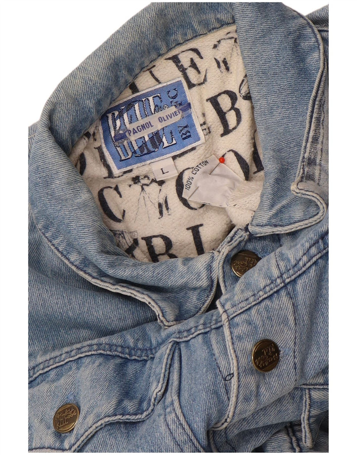 Vintage Jungen-Jeansjacke mit Grafik, 11–12 Jahre, große blaue Baumwolle