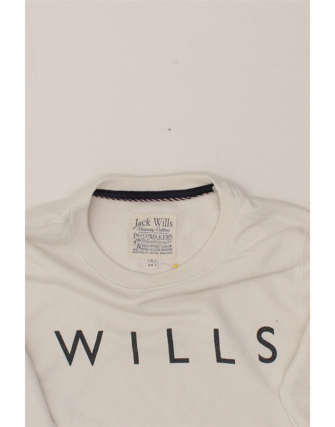 JACK WILLS Womens Graphic Sweatshirt Jumper UK 8 Small White Vintage Jack Wills and Second-Hand Jack Wills from Messina Hembry 