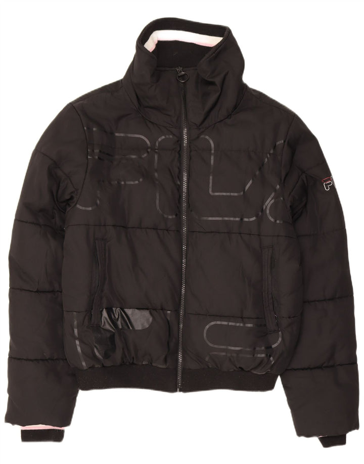 Fila Womens Graphic Oversized Wattierte Jacke UK 10 Small Schwarz Polyester