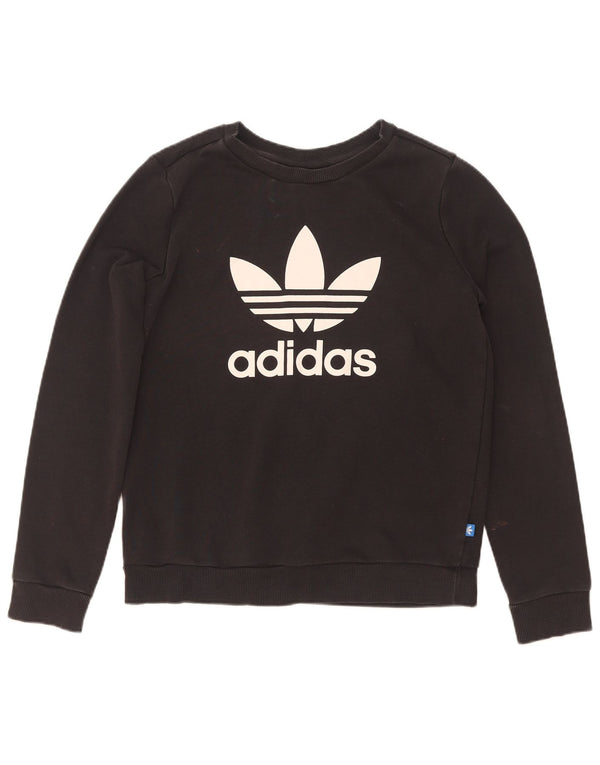 Adidas Damen Grafik-Sweatshirt-Pullover UK 12 Mittelschwarze Baumwolle