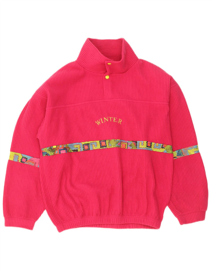 Vintage Damen Übergroßer Grafik-Fleecepullover UK 14 Mittelrosa