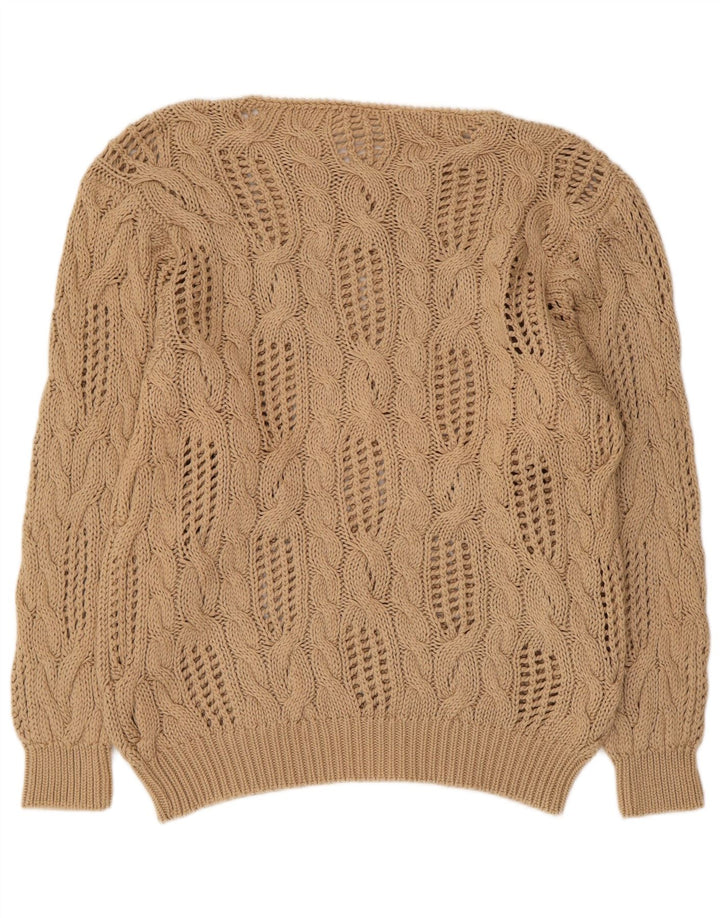 Madeleine Damen Durchsichtiger Pullover mit U-Boot-Ausschnitt, EU 40/42, Mittelbeige