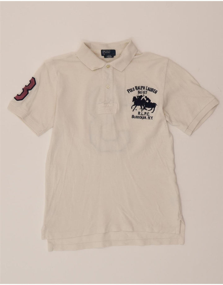 POLO RALPH LAUREN Jungen-Poloshirt mit Grafik, 7–8 Jahre, Größe S, weiße Baumwolle