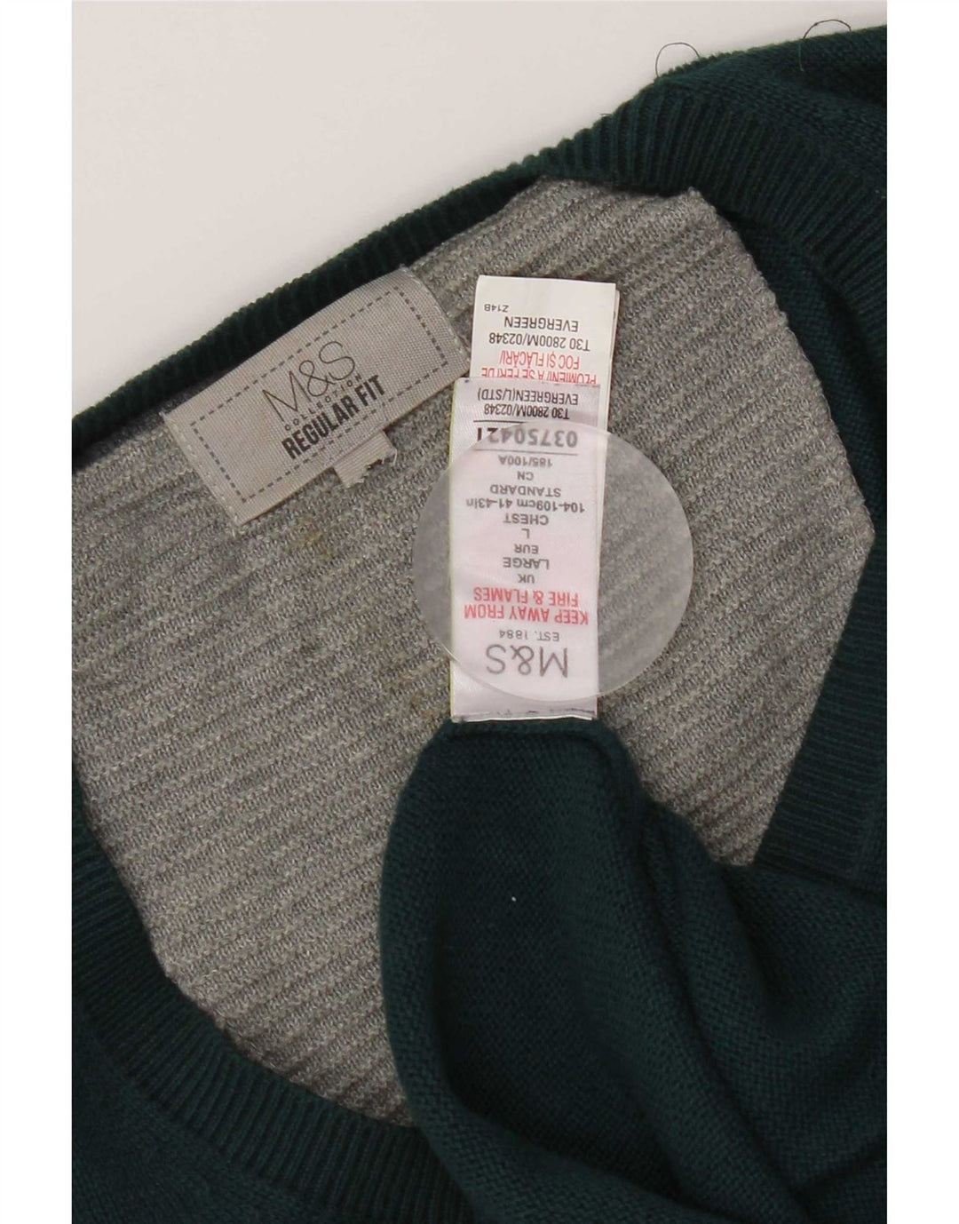 Marks & Spencer Herren-Pullover, reguläre Passform, V-Ausschnitt, groß, grüne Baumwolle