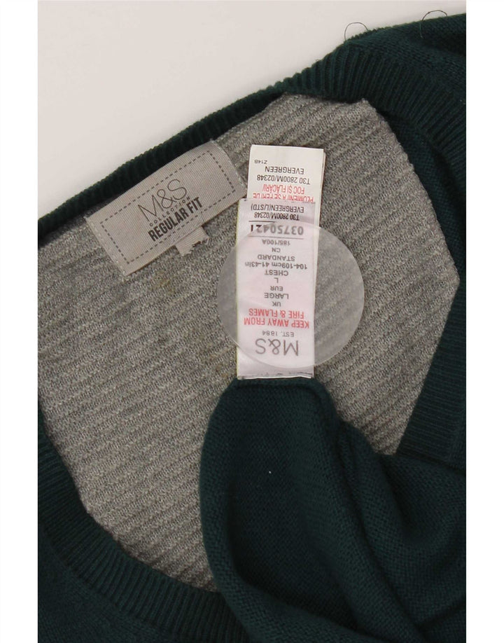 Marks & Spencer Herren-Pullover, reguläre Passform, V-Ausschnitt, groß, grüne Baumwolle