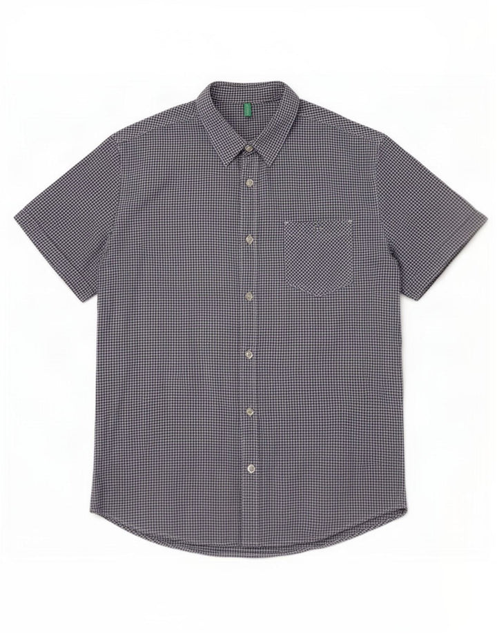 Benetton Herren Kurzarmhemd Mittelblau Gingham