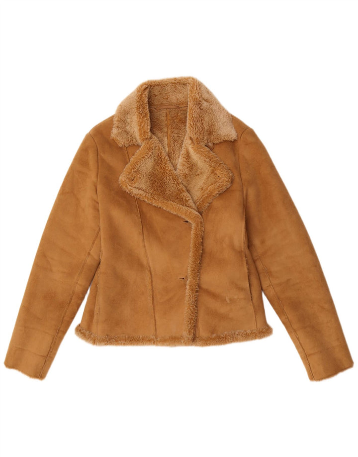 Vintage Damen Sherpa Jacke UK 12 Medium Beige Acryl