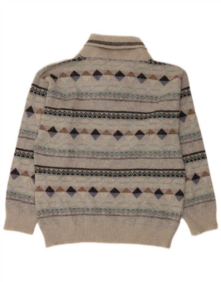 Vintage Herren Schalhalspullover Pullover IT 50 Mittelgrau Argyle/Diamant