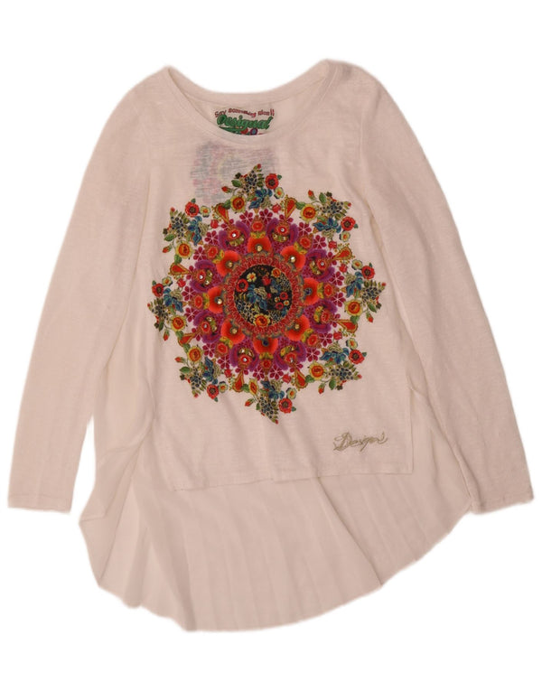 Desigual Damen Grafik-Tunika-Oberteil UK 10 Small Weiß geblümt
