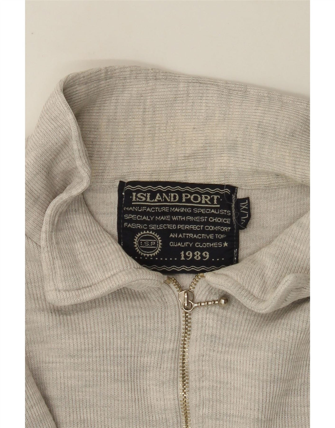 Island Port Herren-Langarm-Poloshirt mit Reißverschluss, XL, Grau meliert