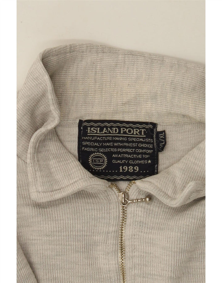 Island Port Herren-Langarm-Poloshirt mit Reißverschluss, XL, Grau meliert
