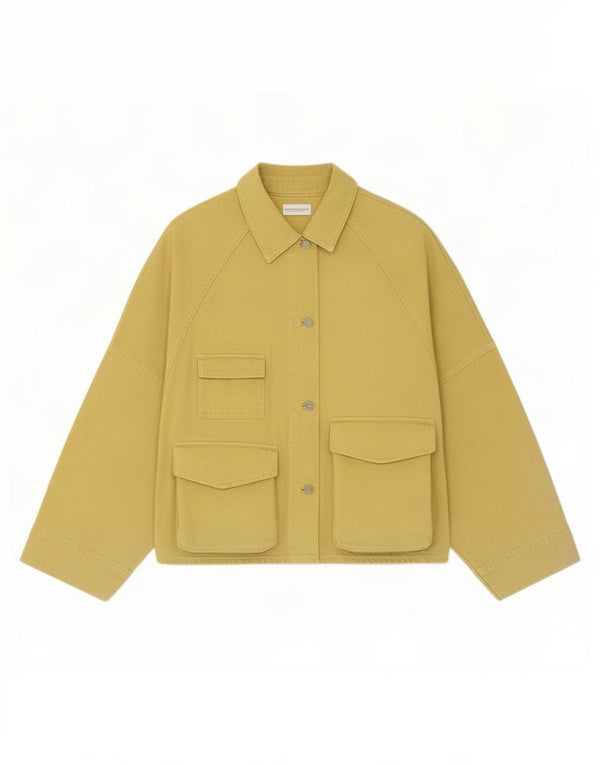 Zara Womens Oversized Utility Jacket UK 6 XS Yellow Cotton