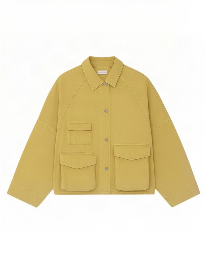 Zara Damen Übergroße Utility-Jacke UK 6 XS Gelbe Baumwolle