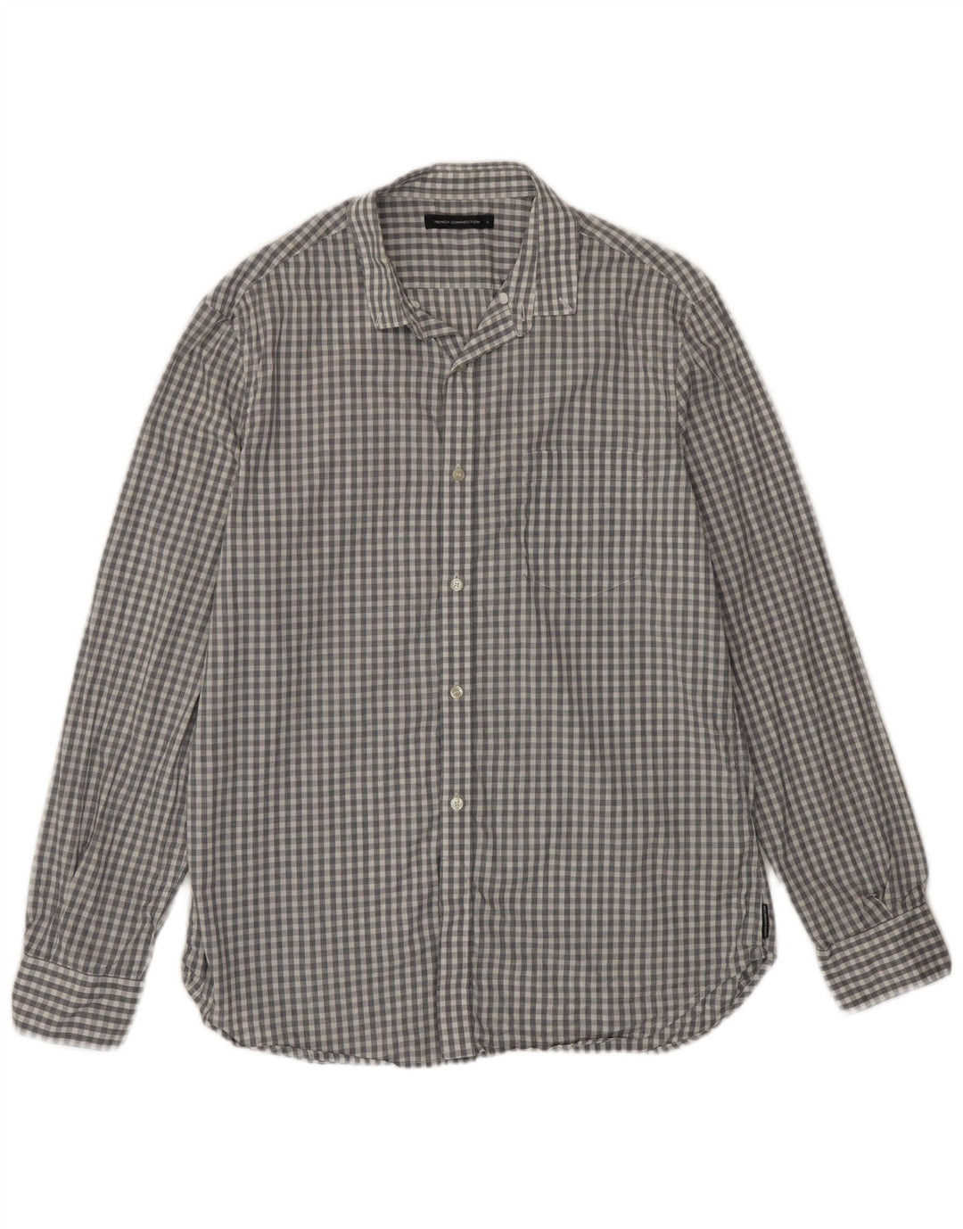 French Connection Herren-Hemd, groß, graue Gingham-Baumwolle