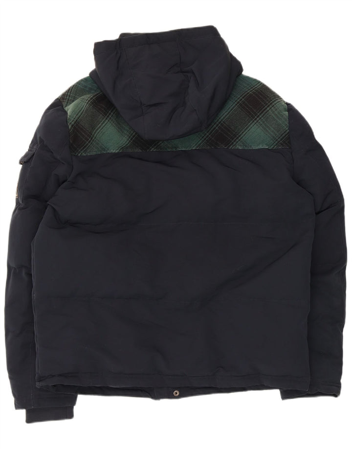 Superdry Herren-Skijacke mit Kapuze, UK 42, XL, marineblau, kariert, Polyester