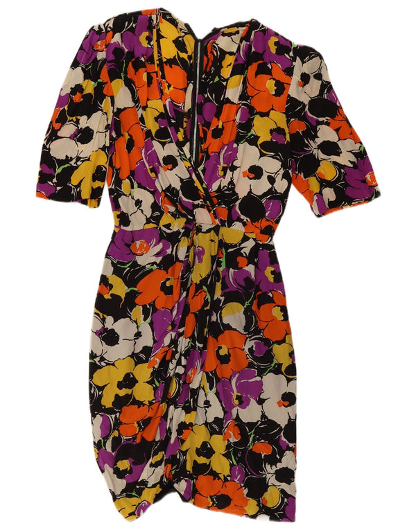 Vintage Damen 3/4 Ärmel Etuikleid UK 14 Medium Mehrfarbig geblümt