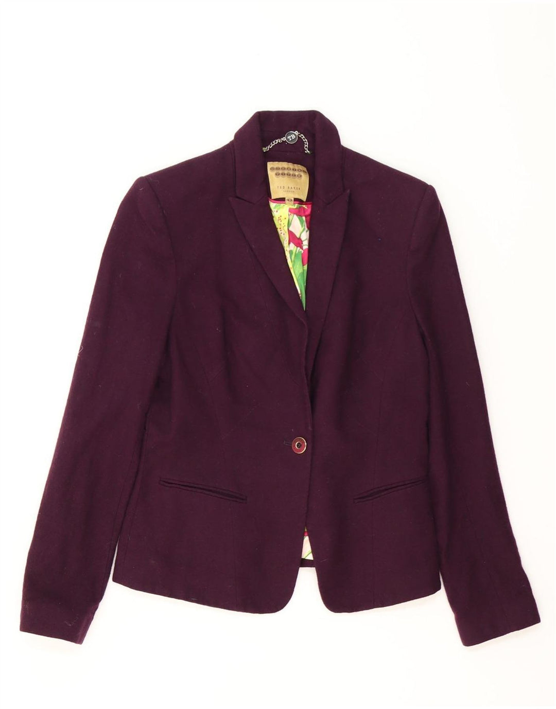 Ted Baker Damen-Blazer mit 1 Knopf, Größe 3, mittelviolette Wolle