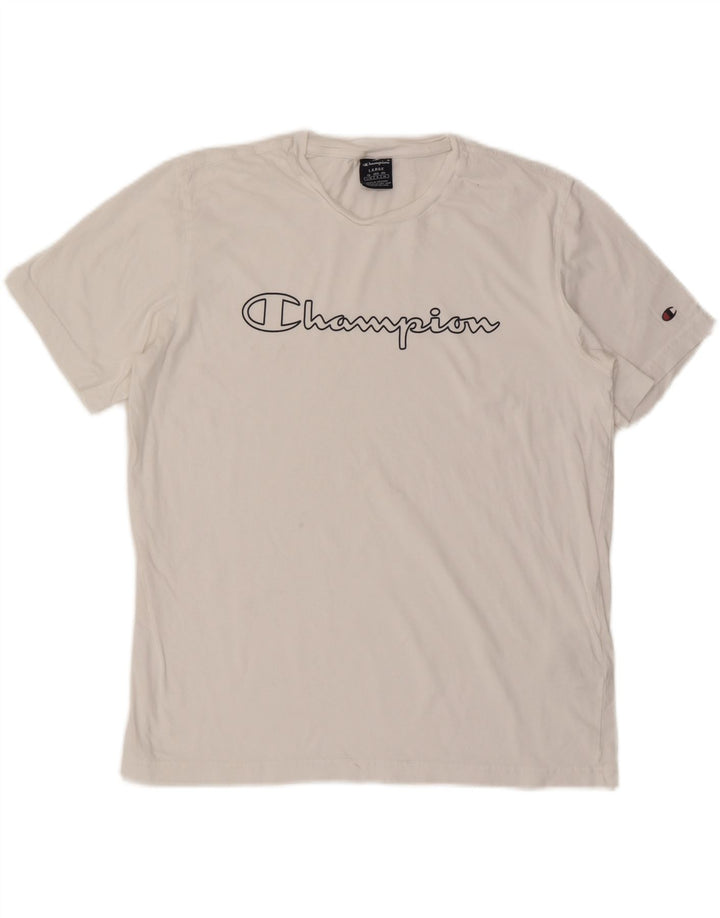 CHAMPION Herren-T-Shirt mit Grafik, Größe L, aus weißer Baumwolle
