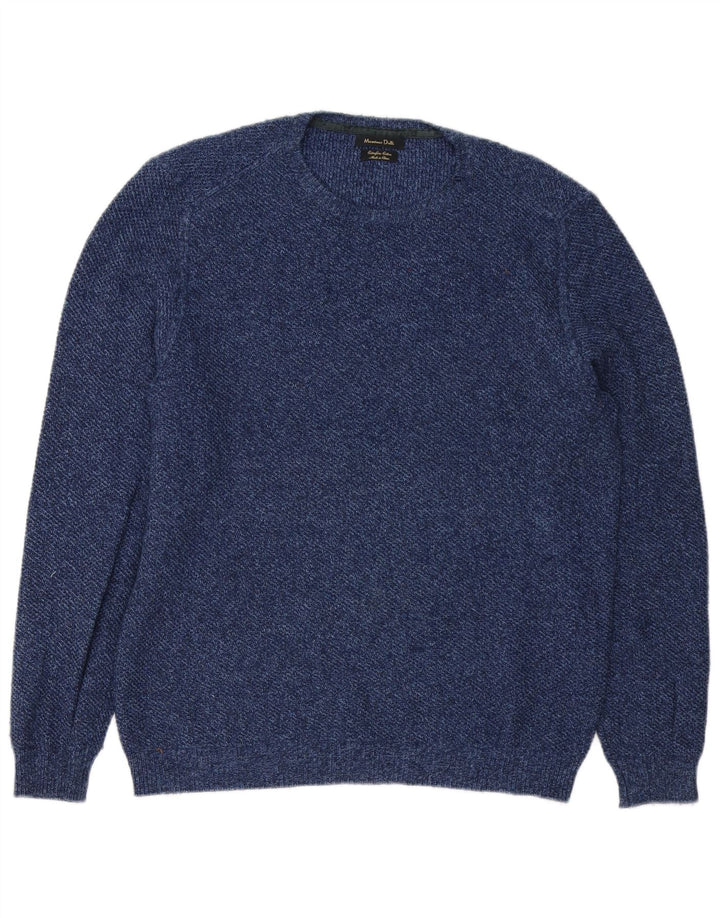 Massimo Dutti Herren-Pullover mit Rundhalsausschnitt, mittelmarineblaue Baumwolle