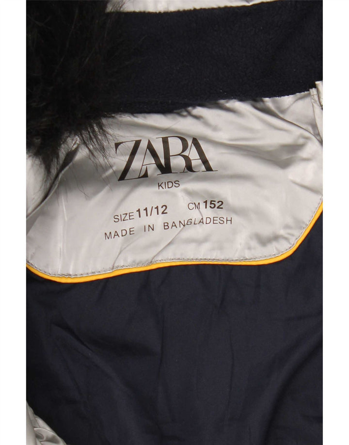 Zara Mädchen-Kapuzenjacke, gepolstert, 11–12 Jahre, silberfarbenes Polyester