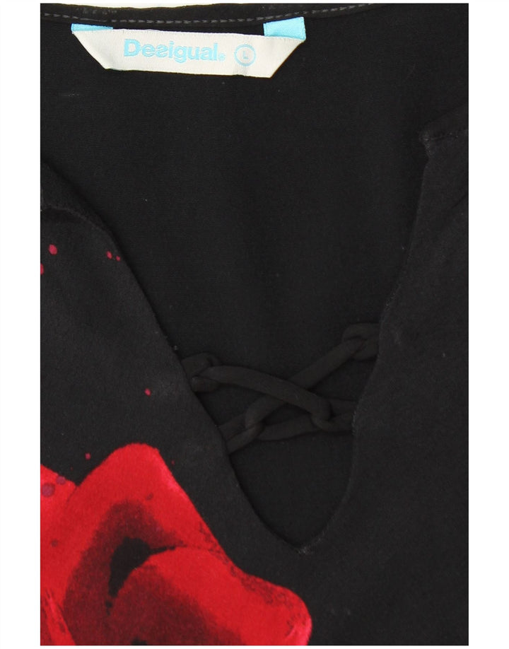DESIGUAL Damen ärmelloses Blusenoberteil UK 14 Large Schwarz geblümt