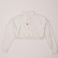 ADIDAS Womens Oversized Crop Graphic Sweatshirt Jumper UK 10 Small White Vintage Adidas and Second-Hand Adidas from Messina Hembry 