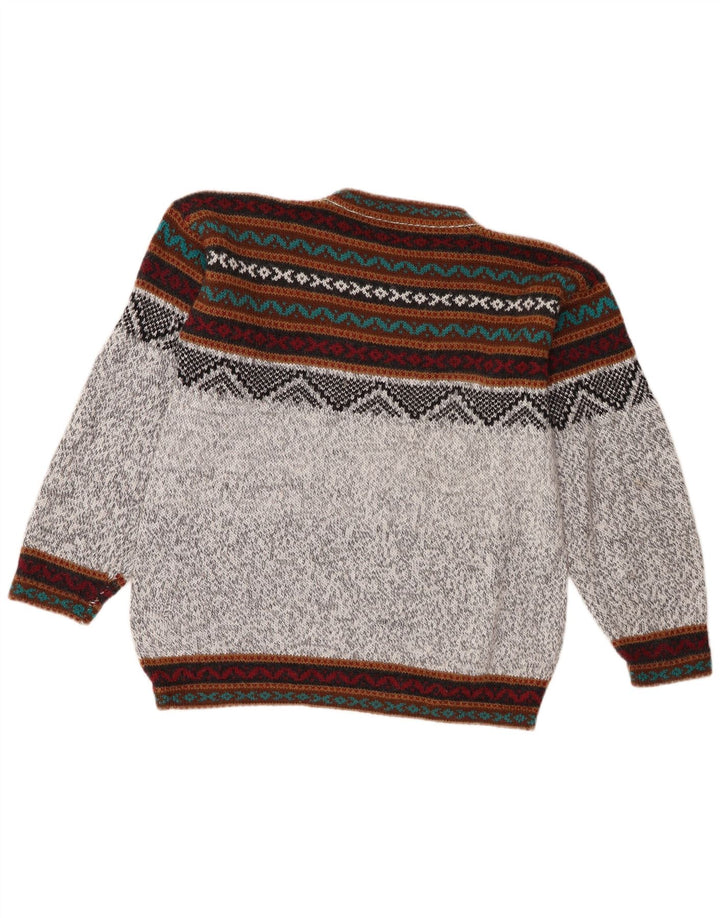 Vintage Herren Pullover mit Rundhalsausschnitt Mittelgrau Fair Isle