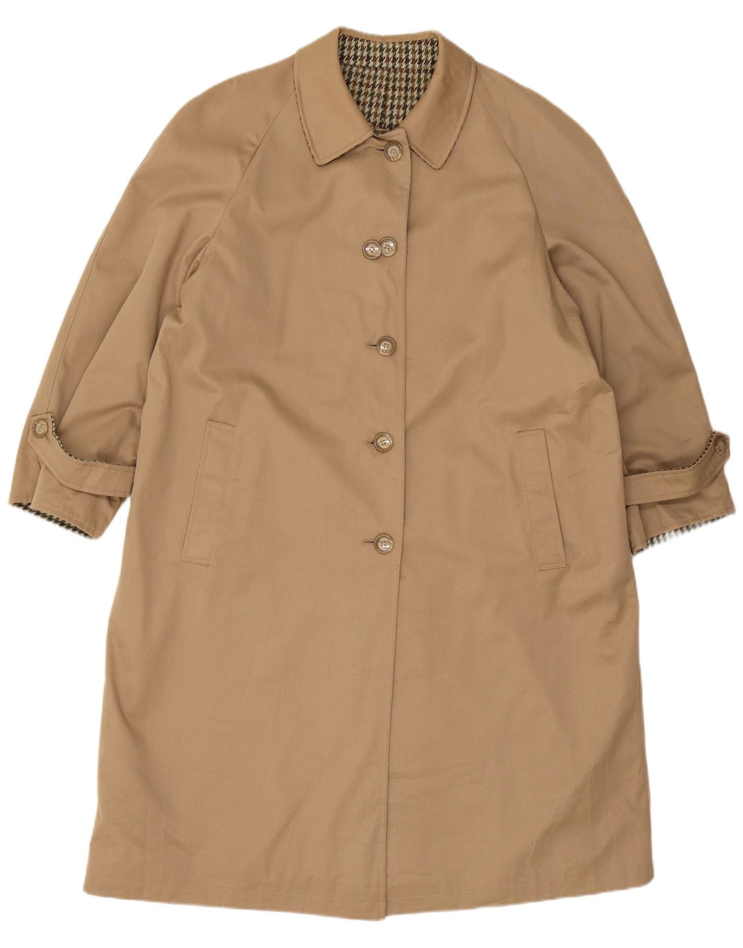 Vintage Damen Übergroßer Wendemantel IT 47 XL Beige Hahnentrittmuster