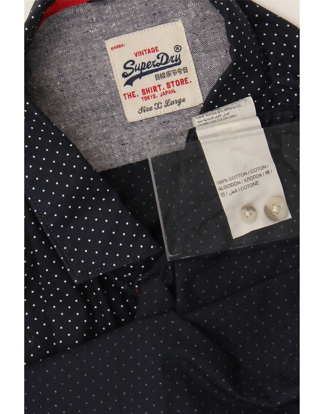 Superdry Herren-Hemd XL, marineblau, gepunktet, Baumwolle