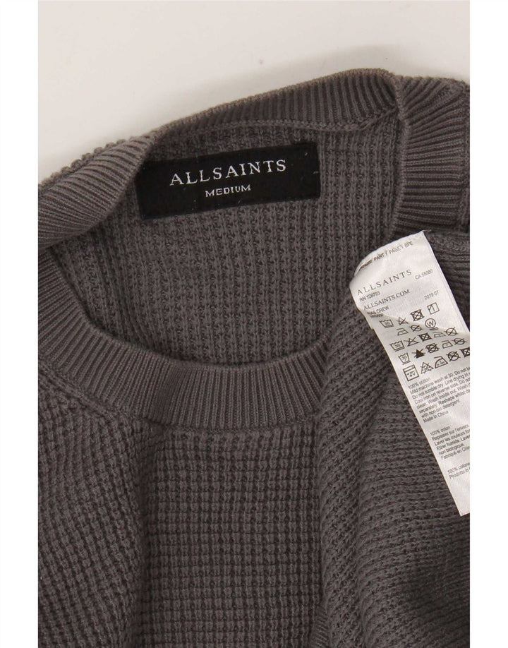 All Saints Herren-Pullover mit Rundhalsausschnitt, mittelgraue Baumwolle