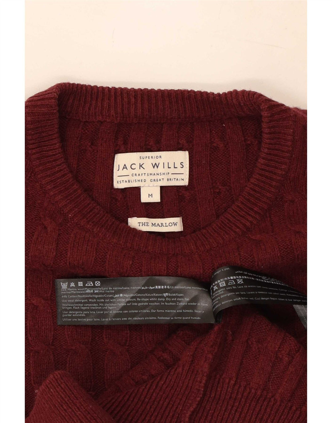 Jack Wills Herren-Pullover mit Rundhalsausschnitt, mittlerer burgunderroter Wolle