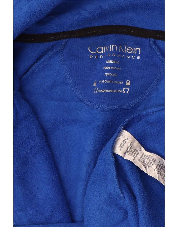 CALVIN KLEIN Damen Graphic Fleecejacke UK 14 Mittelblaues Polyester