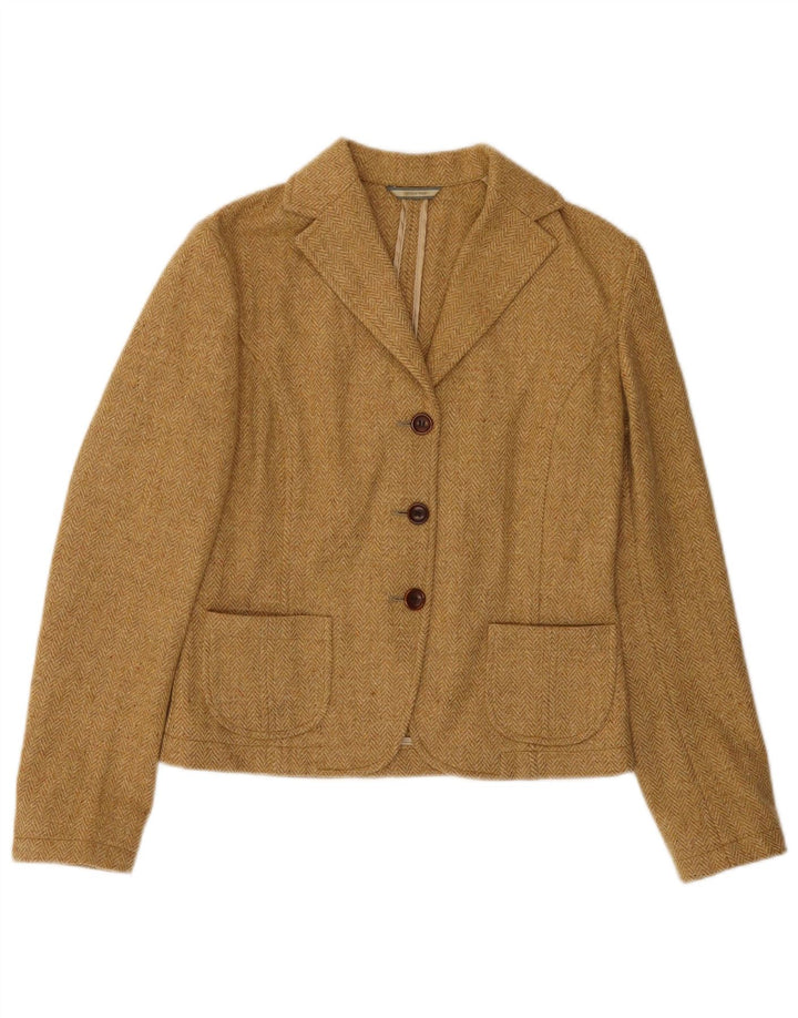 FLANNEL BAY Damen-Blazerjacke mit 3 Knöpfen, IT 44, mittelbeige mit Fischgrätenmuster