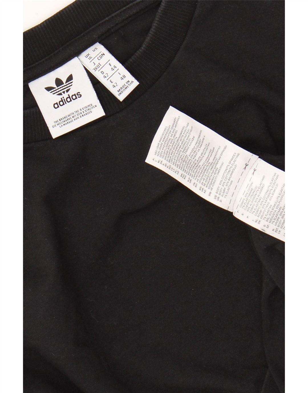 ADIDAS Damen Crop Top Langarm UK 16 Große schwarze Baumwolle