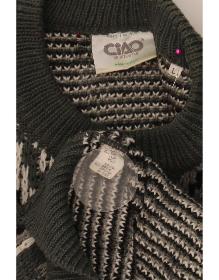 Ciao Herren-Pullover mit Rundhalsausschnitt, groß, grün gestreift, Wolle