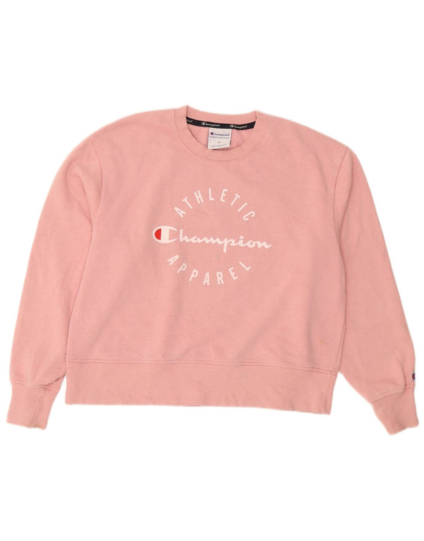 Champion Womens Graphic Sweatshirt Pullover UK 14 Mittelrosa Baumwolle