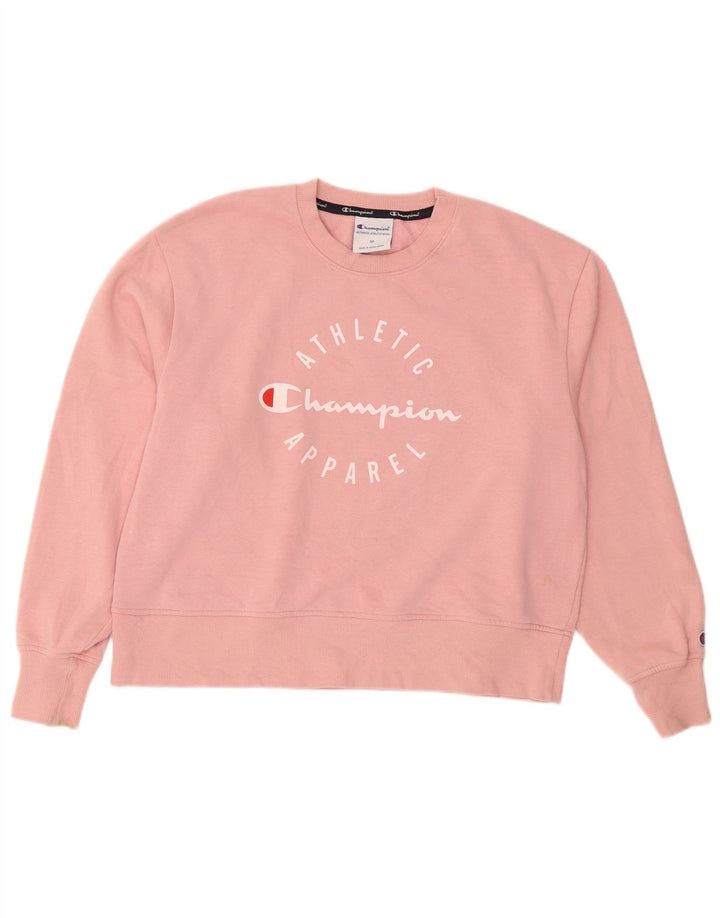 Champion Womens Graphic Sweatshirt Pullover UK 14 Mittelrosa Baumwolle