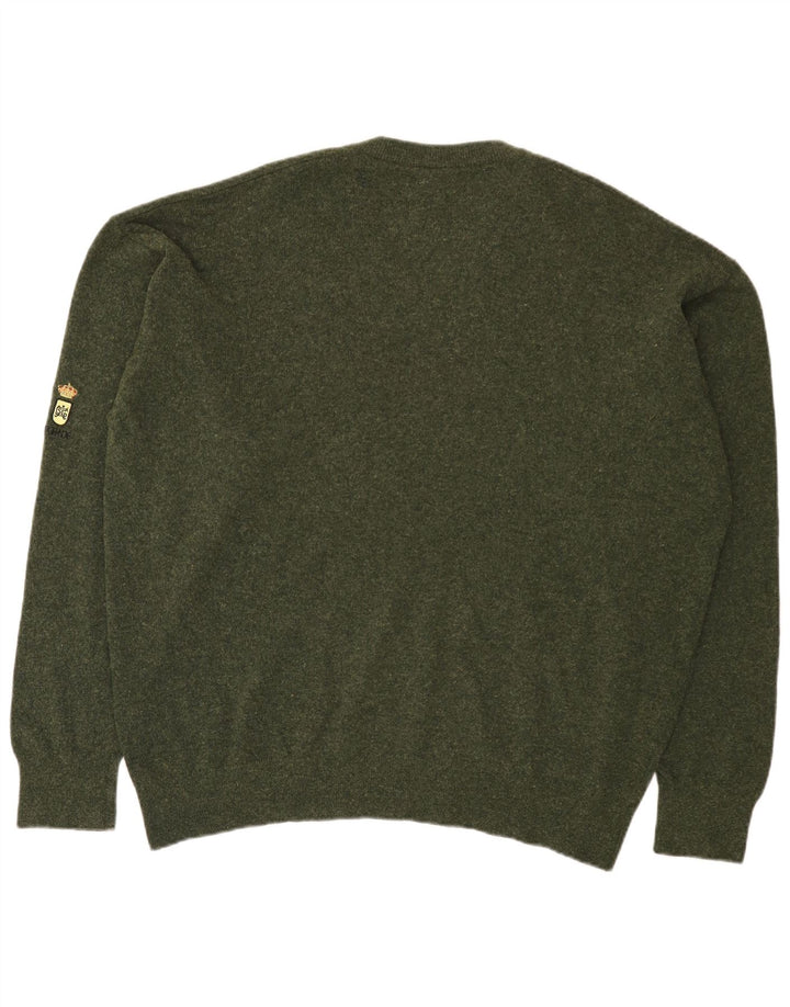 Lacoste Herren-Pullover mit V-Ausschnitt, Größe 8 3XL, grüne Lammwolle