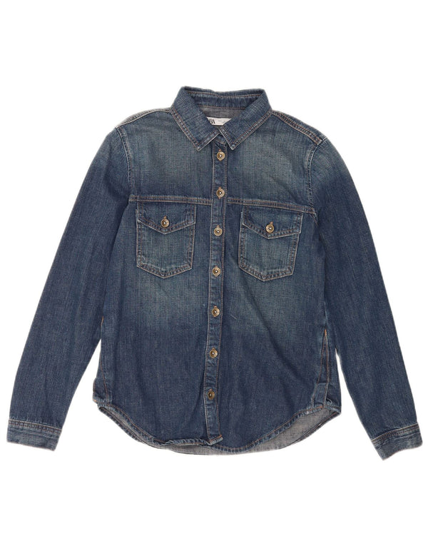 Zara Damen Jeanshemd UK 10 Small Blaue Baumwolle