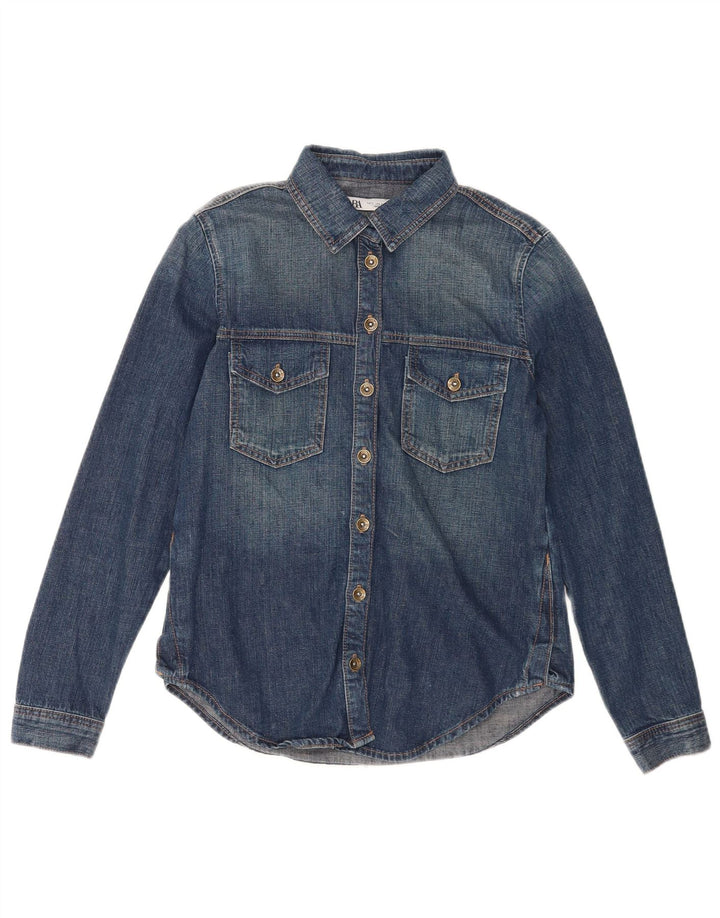 Zara Damen Jeanshemd UK 10 Small Blaue Baumwolle