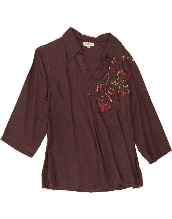 PROJECT Womens 3/4 Sleeve Blouse Top IT 46 Large Brown Floral Vintage Project and Second-Hand Project from Messina Hembry 